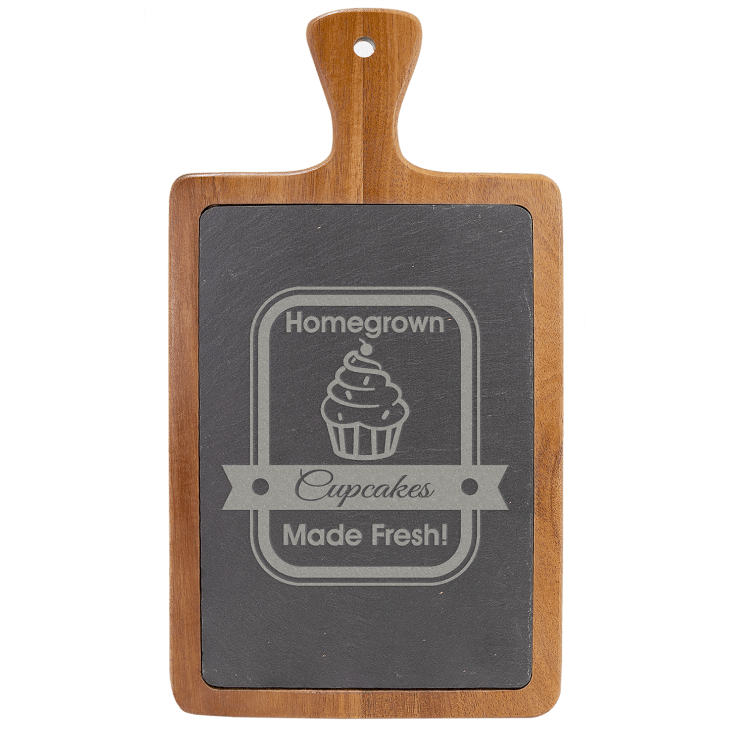 Acacia Wood and Slate Cutting Board with Handle