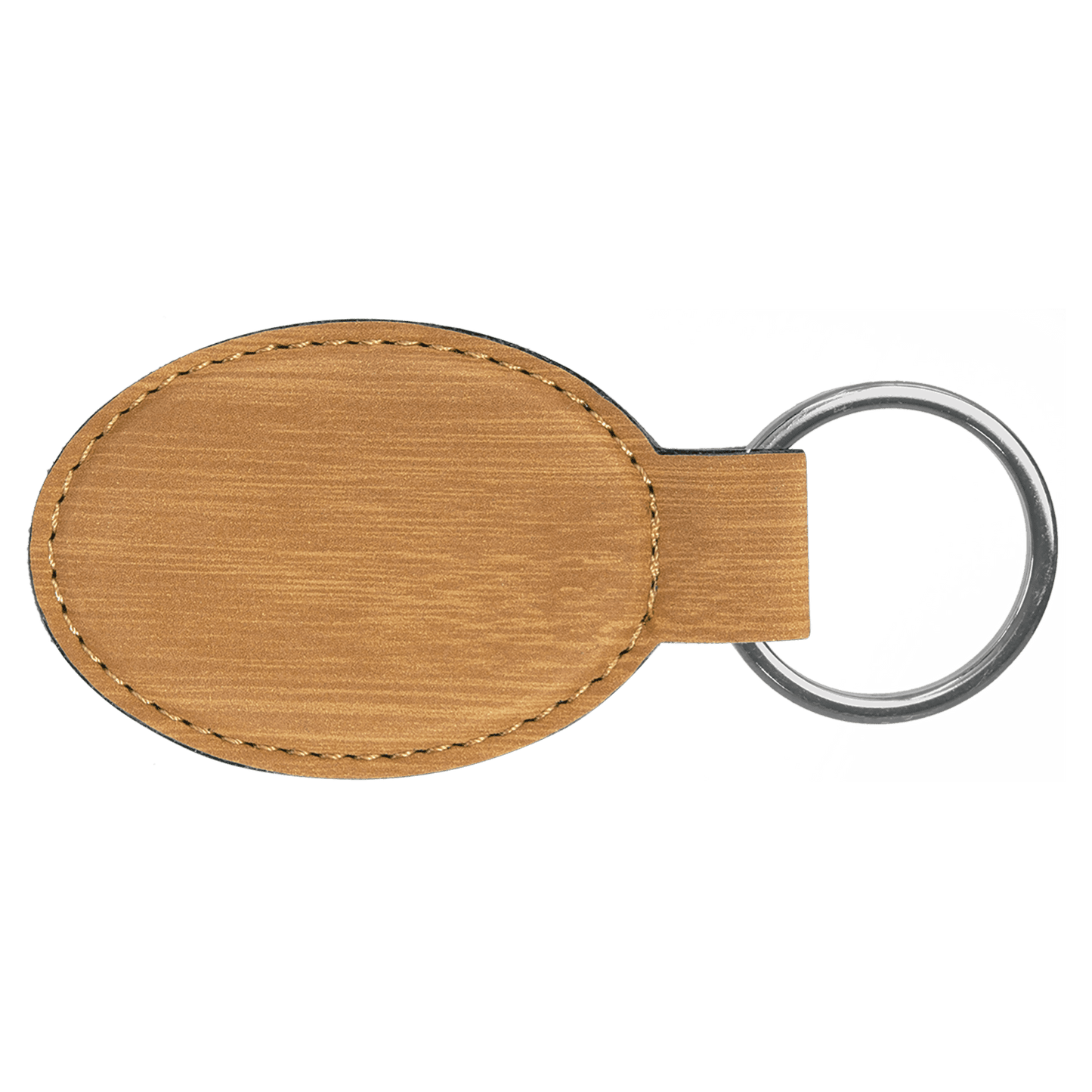 Bamboo Leatherette Oval Keychain