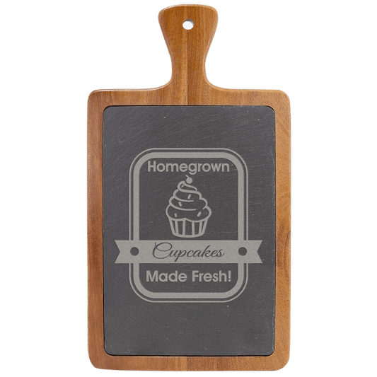 Acacia Wood and Slate Cutting Board with Handle