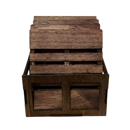 Mini Pallet Coasters with Crate Holder (Set of 4)