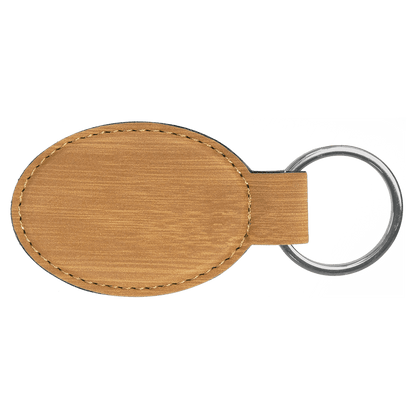 Bamboo Leatherette Oval Keychain